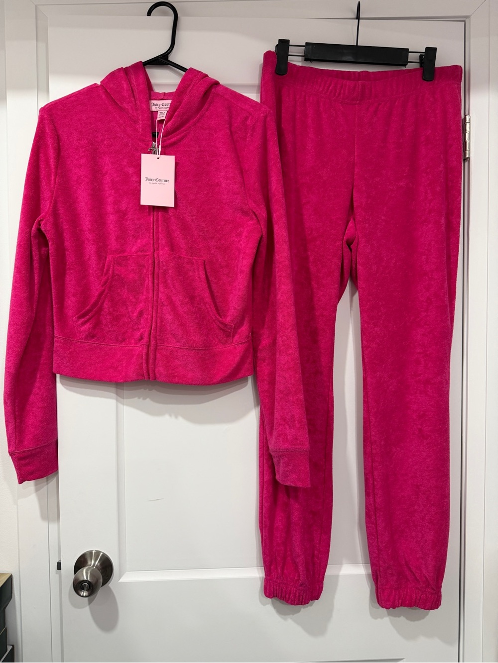 Juicy Couture Vibrant Pink Velour Zip Hoodie & Joggers Set